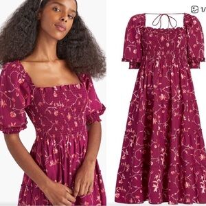HILL HOUSE burgundy botanical nesli nap dress XS